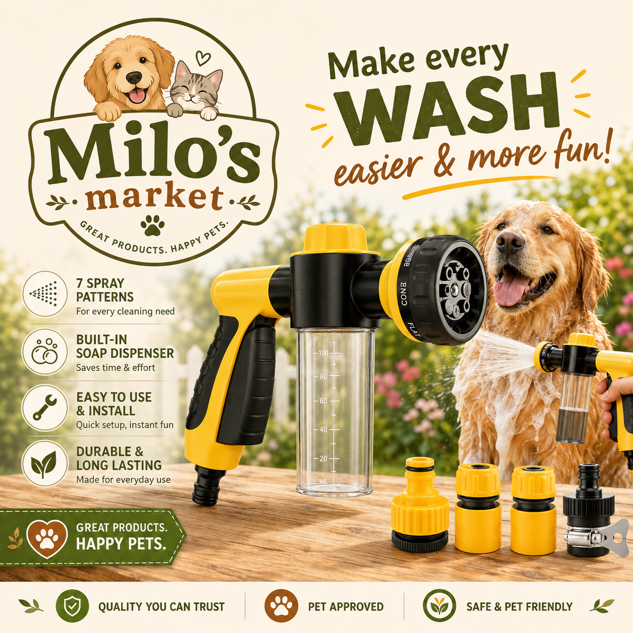 Pet Dog Wash Outdoor, High-Pressure Pet Shower Sprayer Dog Shower Brush And Pet Grooming Comb For Watering Flowers, Car Washing, Pet Bathing